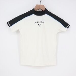 American Eagle Kids Rash Guard Size 8 White Black AEUSA Swim Shirt Short Sleeve